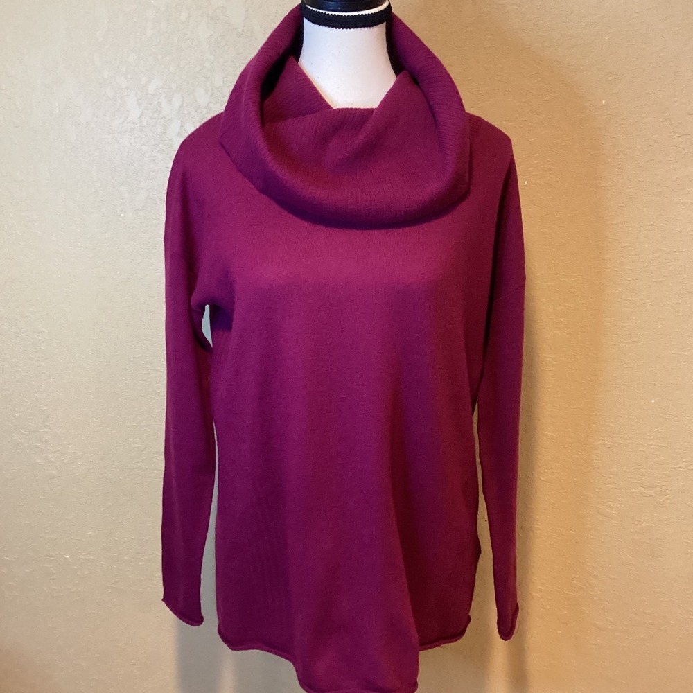Cynthia Rowley 100% Extra fine Merino Wool Cowlneck Sweater, Burgundy, Size Sm.